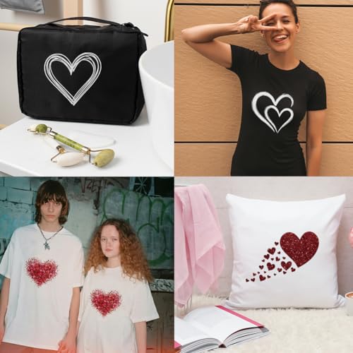 arricraft 9 Sheets Heart Theme Iron on Stickers, Different Hearts Pattern Print Transfer Stickers Decals for Valentine's Day DIY T-Shirt Jeans Backpacks Families Clothing Hat Decoration - style: Heart Theme