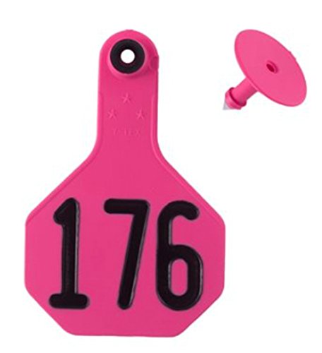 YTEX 3 Star Medium Cattle ID Ear Tags Pink Numbered 101-125