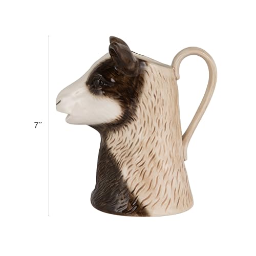 Creative Co-Op 12-Ounce Stoneware Goat Shaped Pitcher, Brown and White