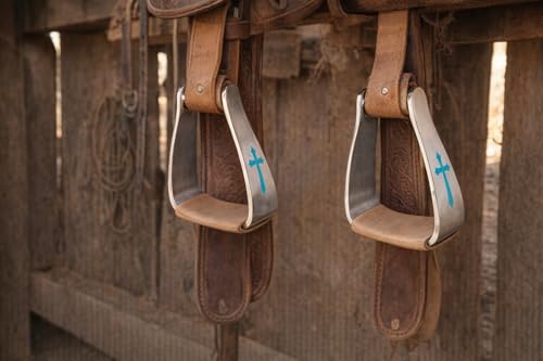 Horse Saddle Turquoise Cross Angled Slanted Aluminum Stirrups 5135VR
