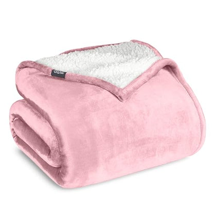 Bare Home Sherpa Fleece Blanket (Twin/Twin XL, Light Pink) | Reversible Blanket for Bed, Sofa, and Couch, Warm & Lightweight, Fluffy & Soft - color: 22 - Light Pink, size: Twin/Twin XL
