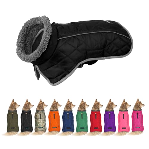 Fragralley Dog Coat Medium, Waterproof Dog Jacket with Warm Fleece Lining, Adjustable Reflective Dogs Winter Coat, Turtleneck Pet Coats for Cold Weather (Black M) - color: Black, size: Medium