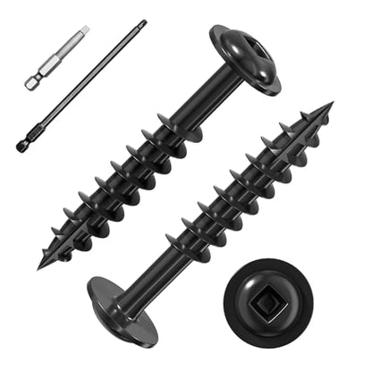 Wensilon (Black) Pocket Hole Screws # 8 * 1-1/4" 135pcs 1lbs Square Hole Wood Screws and Round Head Square Hole self Tapping Screws are Suitable for Wooden use.150MM,60MM Drive bit Included. - color: Black, size: 8*1-1/4"