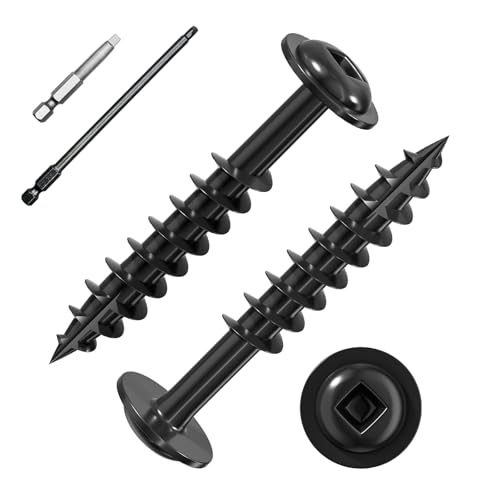 Wensilon (Black) Pocket Hole Screws # 8 * 1-1/4" 135pcs 1lbs Square Hole Wood Screws and Round Head Square Hole self Tapping Screws are Suitable for Wooden use.150MM,60MM Drive bit Included. - color: Black, size: 8*1-1/4"