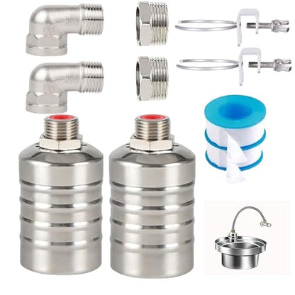 Float Valve1/2" 3/4" Auto Shut Off Mini Float Valve,304 Stainless Steel Auto Water Level Control Valve for Water Tank,Pool,Water Tank, Livestock Troughs 2pcs