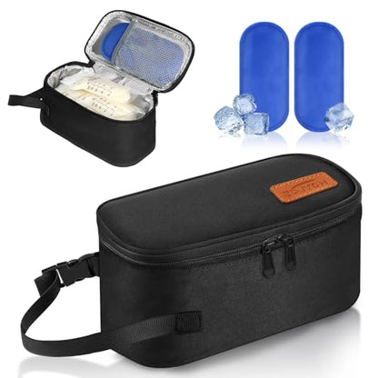 Small Portable Breast Milk Cooler Travel Bag with 2 Ice Packs, TSA Approved, Keeps Frozen Breast Milk Cold 8-10 hrs; fits 5-7 Flat Milk Storage Bags - Diaper Bag Size for Working & Traveling Moms