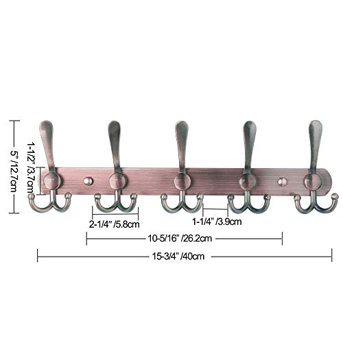 Dseap Wall Mounted Coat Rack - 5 Tri Hooks, Heavy Duty, Stainless Steel, Metal Coat Hook Rail for Coat Hat Towel Purse Robes Mudroom Bathroom Entryway,Antique Copper - color: Antique Copper, size: L=16" (1 Pcs)