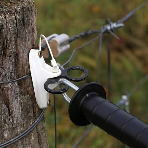 10 Pcs T-Post Electric Fence Gate Hook Heavy Duty Eyelet Set, Pin-Lock Insulator Gate Connector for High Tensile Ranch Farm and Property Fencing (Black) - color: Black