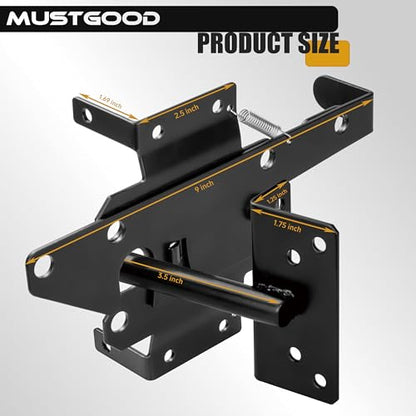 Gate Latch, Heavy-Duty Self-Locking Fence Lock, Black Powder Coated Steel, Padlockable