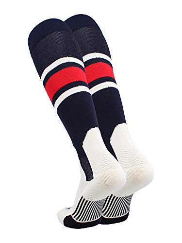 TCK Striped Baseball Stirrup Socks - Youth & Adult - color: Navy/Scarlet/White, size: Medium