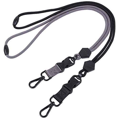 Wisdompro 2 Pack 23" Lanyard with Safety Breakaway Buckle - Black and Gray | Durable Heavy Duty Neck Lanyard, with Detachable Buckle and Metal Hook, for ID Card Badge Holder and Keys - color: Black, Gray, size: 23 inches