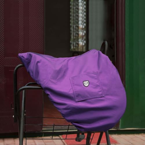 Harrison Howard Premium English Saddle Cover, Waterproof & Breathable Fleece-Lined Protective Saddle Cover - color: Regal Purple, size: Dressage-One Size