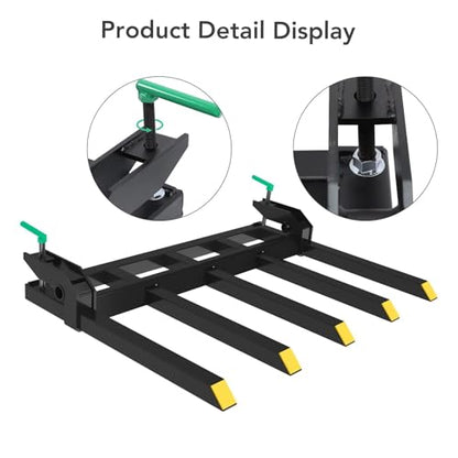 48" Clamp On Debris Forks, 2500 lbs Capacity Heavy Duty Clamp On Pallet Forks Bucket Attachments for Loader Bucket Skidsteer Tractor, Clean Debris, Yard Waste