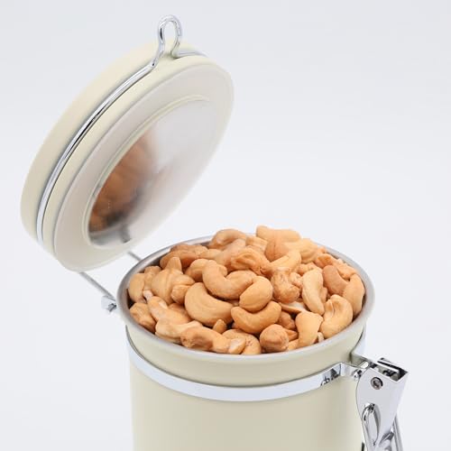 PRINCE G Airtight Coffee Canister with Scoop – Premium Stainless Steel Coffee Storage Container – Light Blocking Vacuum Seal – Keeps Coffee Beans Fresh – 9.1 oz – Beige, - color: Beige