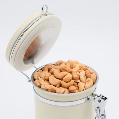 PRINCE G Airtight Coffee Canister with Scoop – Premium Stainless Steel Coffee Storage Container – Light Blocking Vacuum Seal – Keeps Coffee Beans Fresh – 9.1 oz – Beige, - color: Beige