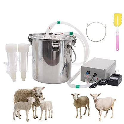 5L Goat Milking Machine Adjustable Pulsation Electric Milker | Automatic Pulsating Vacuum Pump Livestock Milking Supplies with Stainless Bucket, High Efficiency, Adjustable,Easy to Use