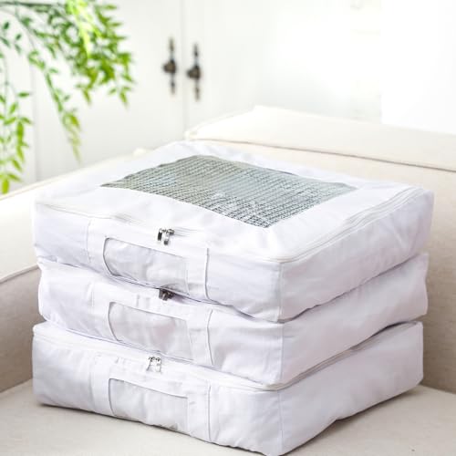 Honeydak 3 Set Sweater Storage Bags Cotton Breathable Washable Organizer | Cotton Garment Bag Protection, Clear Window Visibility, Zippered Closure, Foldable for Scarve, 14.6 x 12.6 x 3.2"