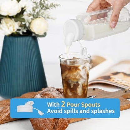 Syntic 8 Pack 16 Oz Glass Milk Bottles with Lids,2 Pour Spouts & Extra Lids | Reusable Glass Bottles with Measurement Marks for Juice,Breast Milk,Beverage Storage,Refrigerator Organization & Daily Use
