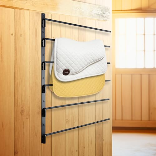 VEVOR Wall Mounted Saddle Rack, 30.9 x 29.9 x 5.5 in, Swing Out Saddle Holder, Six Tiers Horse Saddle Stand, Space Saving Horse Pad and Blanket Rack for Tack Room Organization Trailer Accessories - style: 6 Tiers-1 Pack