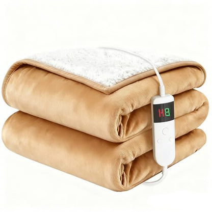 Electric Blanket Heated Twin, Soft Flannel 62"x84" Heating Blanket with 8 Hours Auto Off 10 Fast Heating Levels Machine Washable Sherpa Heated Blanket with Overheating Protection - color: Beige, size: Twin(62" x 84")