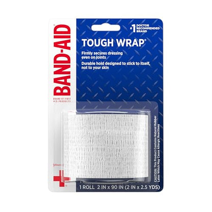BAND-AID Brand of First Aid Products Tough Wrap, 2 in x 2.5 yd, 1 Roll | Self-Adhesive Bandage Wrap, Durable Protection for First Aid, Flexible Waterproof Wound Care for Minor Cuts, Scrapes & Burns - style: Tough Wrap