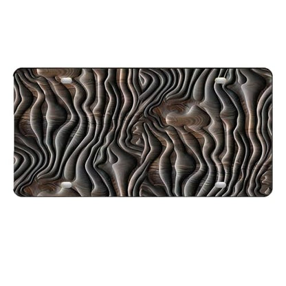 Aluminum Metal Front License Plate Cover Decorative Car Plates Rust-Proof Waterproof 6x12 Inch (Plate Wood Grain Black Gray) - color: Plate Wood grain black gray