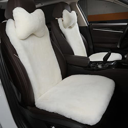 OGLAND White Fuzzy Sheepskin Car Seat Cover | Soft Natural Fur Wool Cushion - color: White