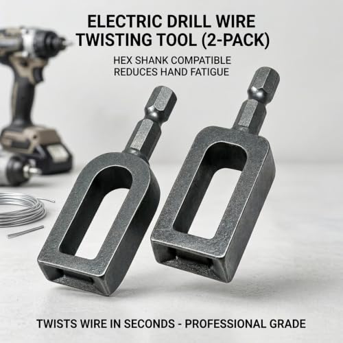 2PCS Electric Wire Twisting Tool, Replaces Hand Twisting, One-Piece Cast Carbon Steel, 1/4" Hex Shank Fits Most Drills, for Fencing, Rebar Tying, Farm & Construction