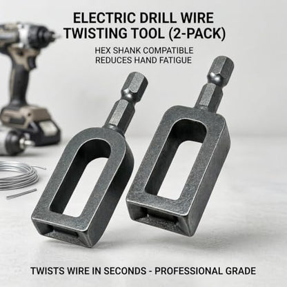 2PCS Electric Wire Twisting Tool, Replaces Hand Twisting, One-Piece Cast Carbon Steel, 1/4" Hex Shank Fits Most Drills, for Fencing, Rebar Tying, Farm & Construction