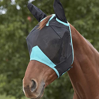 WeatherBeeta ComFiTec Deluxe Fine Mesh Mask with Ears, Black/Turquoise, Cob - size: Cob
