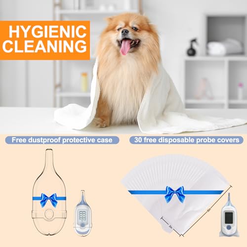 Pet Thermometer, Friendly Short Probe,Comfort Flexible,10-Sec Reading, Rectal Thermometer for Dogs Cats,30 Probe Covers Include