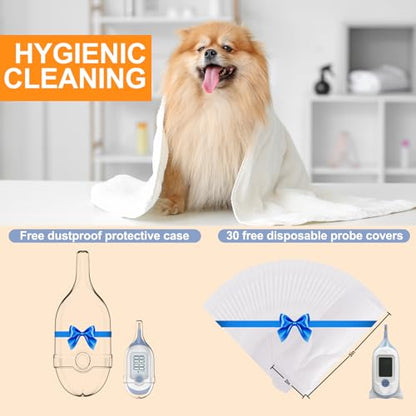 Pet Thermometer, Friendly Short Probe,Comfort Flexible,10-Sec Reading, Rectal Thermometer for Dogs Cats,30 Probe Covers Include