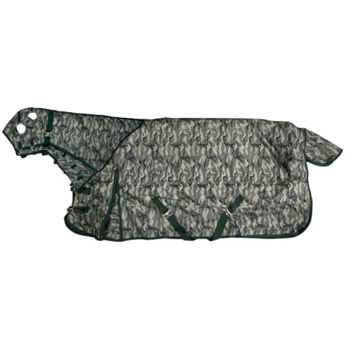 AJ Tack 1200D Waterproof Winter Horse Blanket with Hood - 400g Heavyweight Turnout with Fleece Collar, Shoulder Gussets & Tail Flap - Camouflage 80" - size: 80 Inches Medium