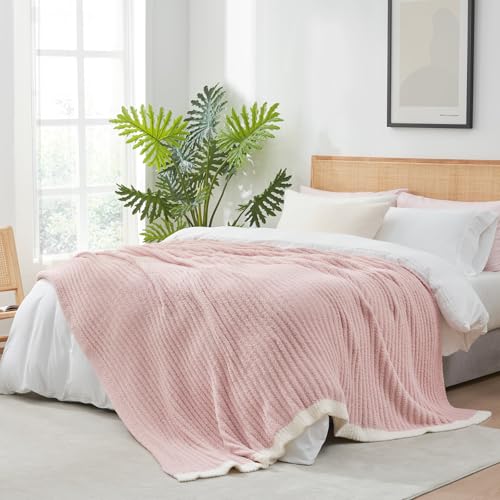 Snuggle Sac Fluffy Ribbed Pink Blanket Twin Size, Soft Luxurious Knit Throw, Fuzzy Plush Microfiber Blankets for Couch, Sofa, Bed, Pink, 60x80 inches - color: Pink, size: Twin(60"x 80")