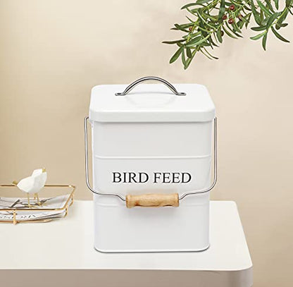 Morezi Bird Seed Storage Container Metal, 6 Lbs Airtight Bird Food Tin - color: White