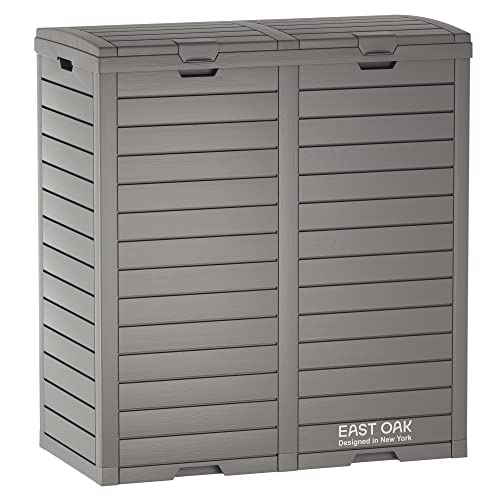 EAST OAK 76 Gallon Outdoor Trash Can, Waterproof Resin Garbage Can with Tiered Lid and Drip Tray, Outside Trash Bin for Patio, Kitchen, Backyard, Deck, Gray - size: Large 76 gallon