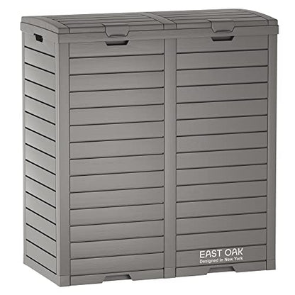 EAST OAK 76 Gallon Outdoor Trash Can, Waterproof Resin Garbage Can with Tiered Lid and Drip Tray, Outside Trash Bin for Patio, Kitchen, Backyard, Deck, Gray - size: Large 76 gallon