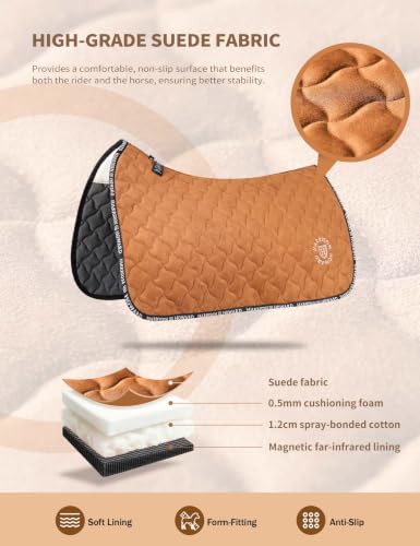 Harrison Howard Far Infrared Saddle Pad with Ceramic-Infused Heat Reflection Western Saddle Pad for Daily Riding Training - color: Brown