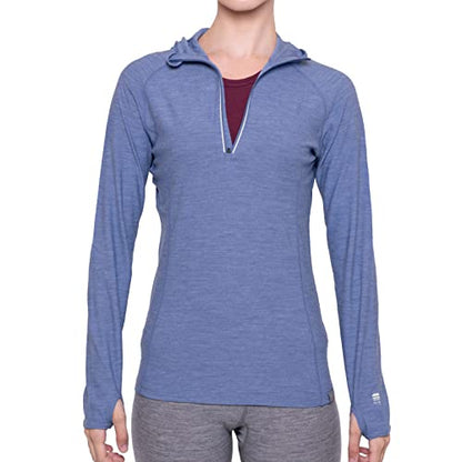 MERIWOOL Women’s Base Layer Hoodie Lightweight Merino Wool Long Sleeve Thermal - color: Sky Blue Heather, size: Small