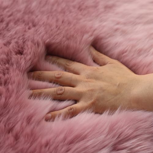 Luxury Beauty Genuine Sheepskin Rug Natural Wool Fluffy Rug|2×3 FT | Misty Pink Sheepskin Area Rug Warm In Winter,Cool In Summer For Living Room Bedroom Study Meeting Room Premium Fur Rug - color: Misty Pink, size: 2' x 3' (sheepskin)