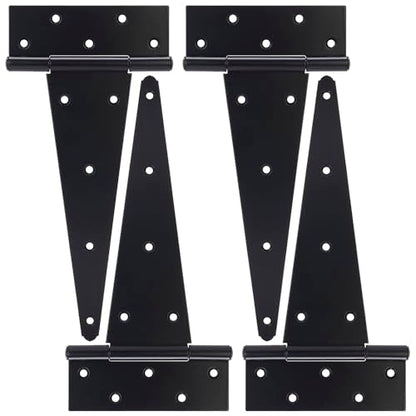 12 Inch T-Strap Gate Hinges, Shed Barn Door Hinges Heavy Duty, Black Tee Hinges for Wooden Fences, Yard Gate, Wrought Hardware Iron Rustproof (4 Pack/Set) - size: 12 Inch