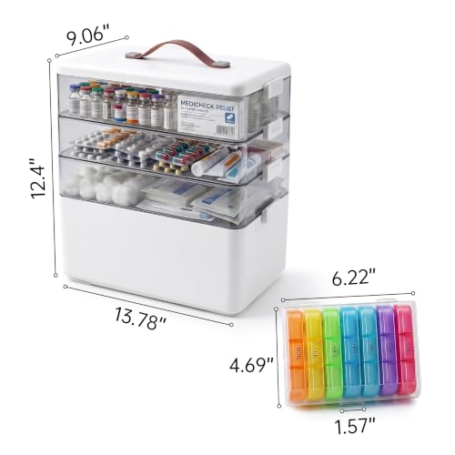 4-Tier Medicine Organizer, Medicine Cabinet Organizers Storage Box, Portable Medicine Cabinet With Handle, Multipurpose Medical Box, 7‑Day Pill‑Box, Light‑Shielded Compartments, For Home, School