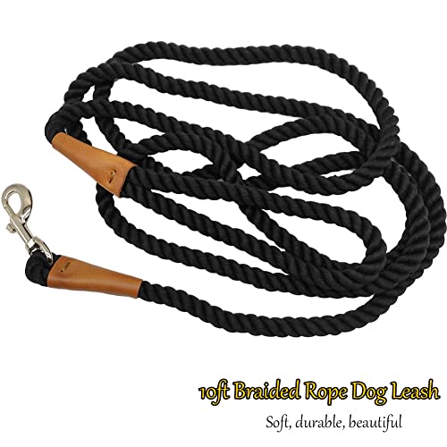 BTINESFUL 3/5/10ft Braided Rope Cotton Dog Leash for Large Medium Dogs - color: black, size: 10 Foot (Pack of 1)