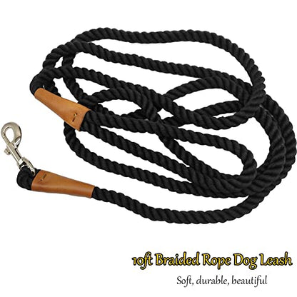 BTINESFUL 3/5/10ft Braided Rope Cotton Dog Leash for Large Medium Dogs - color: black, size: 10 Foot (Pack of 1)