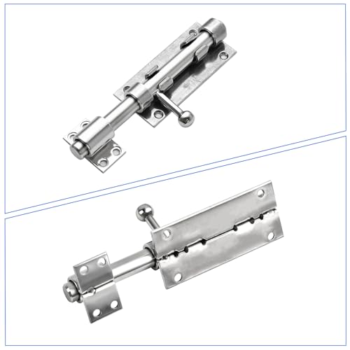 6.3inch Sliding Bolt Gate Latch, 2 Pack Heavy Duty Barrel Bolt with Padlock Hole, 304 Stainless Steel Solid Gate Lock Security Guard Door Latches for Yard Trailer Fence Shed Garages - color: Silver