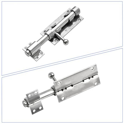 6.3inch Sliding Bolt Gate Latch, 2 Pack Heavy Duty Barrel Bolt with Padlock Hole, 304 Stainless Steel Solid Gate Lock Security Guard Door Latches for Yard Trailer Fence Shed Garages - color: Silver