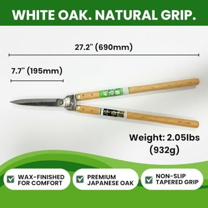 Fujiwara Japanese Hedge Shears 27.2 in (690 mm), Forged Garden Clippers with White Oak Handles, Precision Trimming Shears for Hedges, Shrubs & Landscaping - forest Originals