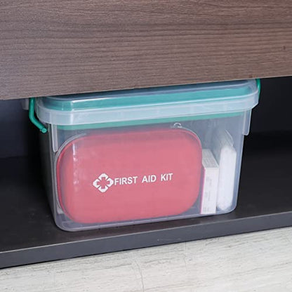 Vababa Clear First Aid Box, Plastic Storage Container with Locking Lid | Secure Locking Latch Lid, Removable Divided Tray, Top Carry Handle, Ideal For Medicine, Bandages, First Aid Supplies Storage