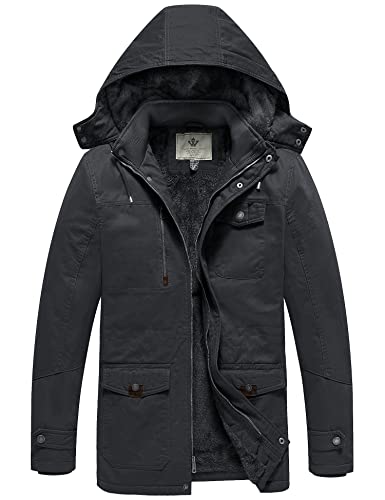 WenVen Men's Winter Thicken Fleece Cotton Military Parka Jacket Warm Coat - color: Grey, size: Medium
