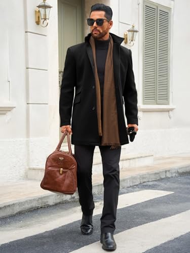 Runcati Mens Pea Coat Single Breasted Mid Long Trench Coat Overcoat | Slim Fit, Stand Collar, Fall Winter, Jacket, Pocket, Warm, Casual, Dress, Business, Christmas Gift - color: Black, size: Medium